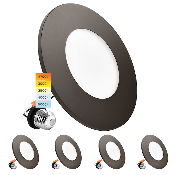 Luxrite 3-4 Inch LED Flush Mount & Recessed Light 5CCT 650LM Dimmable J-Box or 4 Recessed Can Bronze, 4PK LR24980 LR24982-4PK - main